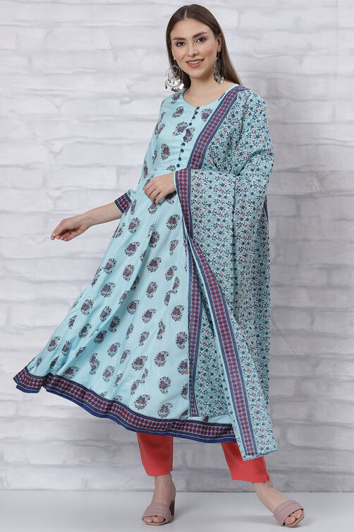 Sky Blue Kalidar Printed Suit Set image number 5